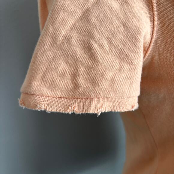 Y2K Heatherette Unicorn Polo Shirt Small Peach Orange Short Sleeve Distressed - Picture 8 of 10